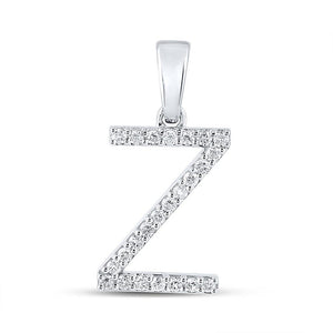 Diamond Initial & Letter Pendant | 10kt White Gold Womens Round Diamond Z Initial Letter Pendant 1/5 Cttw | Splendid Jewellery GND