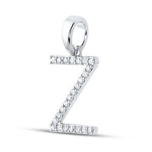 Diamond Initial & Letter Pendant | 10kt White Gold Womens Round Diamond Z Initial Letter Pendant 1/5 Cttw | Splendid Jewellery GND