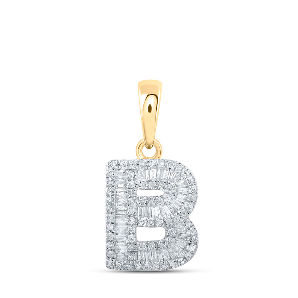 Diamond Initial & Letter Pendant | 10kt Yellow Gold Womens Baguette Diamond B Initial Letter Pendant 3/8 Cttw | Splendid Jewellery GND