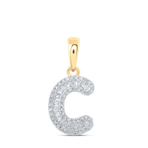 Diamond Initial & Letter Pendant | 10kt Yellow Gold Womens Baguette Diamond C Initial Letter Pendant 1/4 Cttw | Splendid Jewellery GND