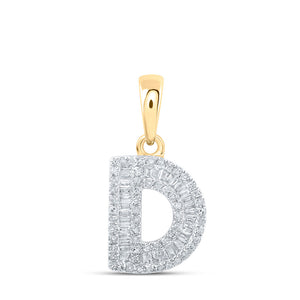 Diamond Initial & Letter Pendant | 10kt Yellow Gold Womens Baguette Diamond D Initial Letter Pendant 1/3 Cttw | Splendid Jewellery GND