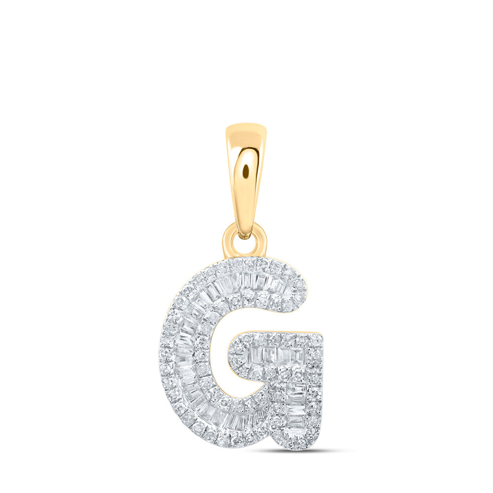 Diamond Initial & Letter Pendant | 10kt Yellow Gold Womens Baguette Diamond G Initial Letter Pendant 3/8 Cttw | Splendid Jewellery GND