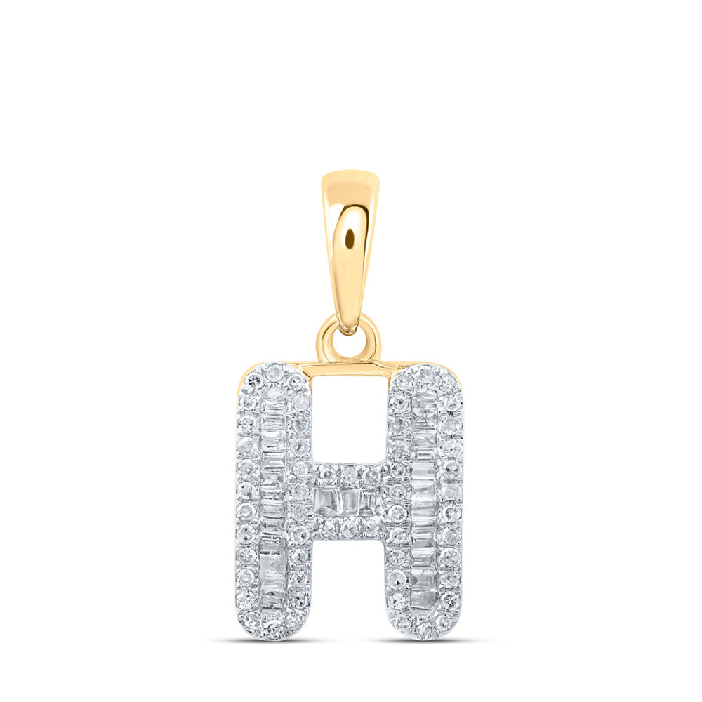 Diamond Initial & Letter Pendant | 10kt Yellow Gold Womens Baguette Diamond H Initial Letter Pendant 1/3 Cttw | Splendid Jewellery GND