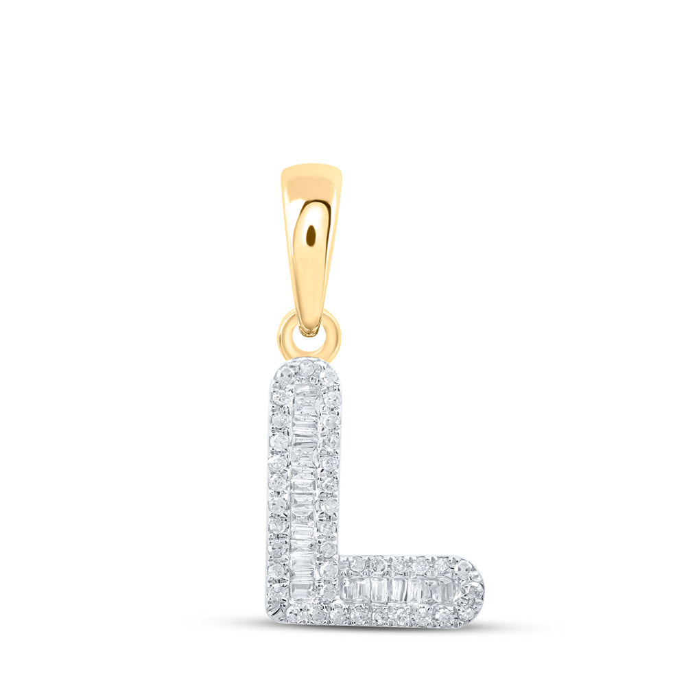 Diamond Initial & Letter Pendant | 10kt Yellow Gold Womens Baguette Diamond L Initial Letter Pendant 1/4 Cttw | Splendid Jewellery GND