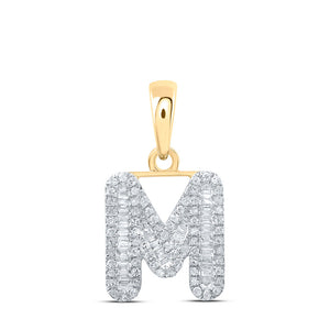 Diamond Initial & Letter Pendant | 10kt Yellow Gold Womens Baguette Diamond M Initial Letter Pendant 3/8 Cttw | Splendid Jewellery GND