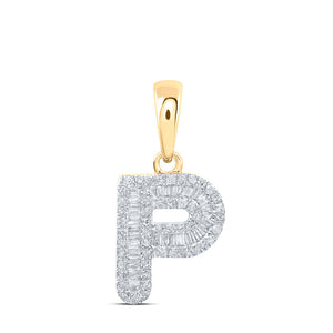Diamond Initial & Letter Pendant | 10kt Yellow Gold Womens Baguette Diamond P Initial Letter Pendant 1/3 Cttw | Splendid Jewellery GND