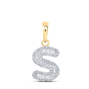 Diamond Initial & Letter Pendant | 10kt Yellow Gold Womens Baguette Diamond S Initial Letter Pendant 1/3 Cttw | Splendid Jewellery GND