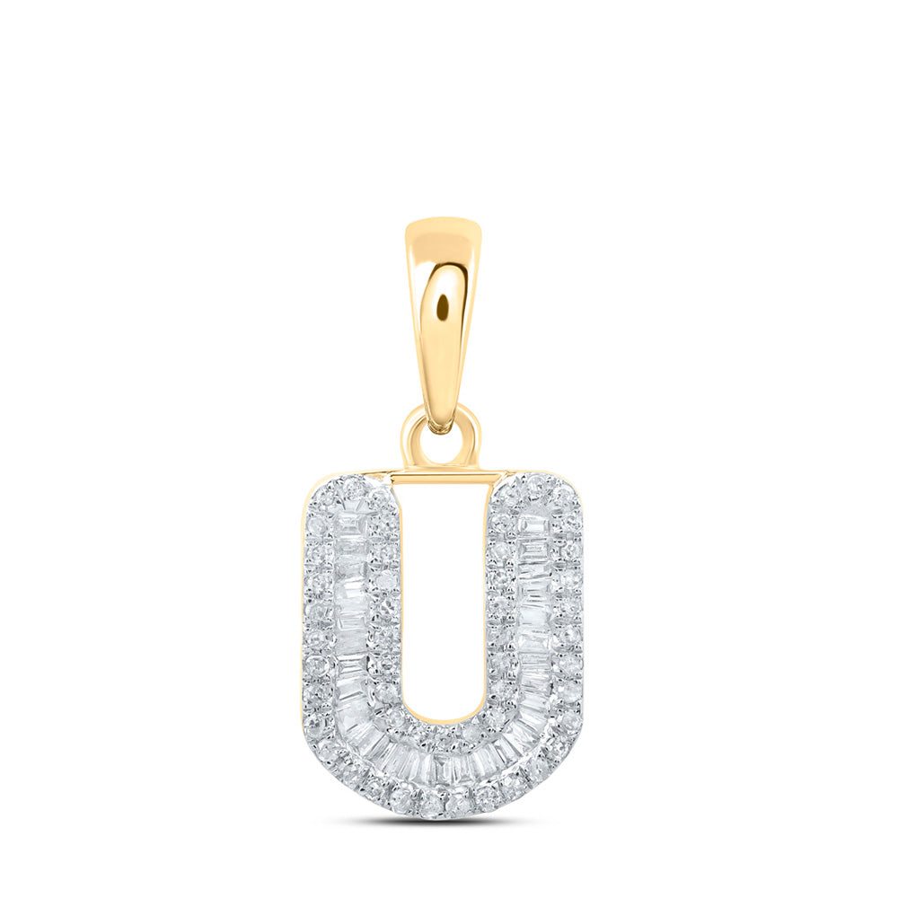 Diamond Initial & Letter Pendant | 10kt Yellow Gold Womens Baguette Diamond U Initial Letter Pendant 1/3 Cttw | Splendid Jewellery GND