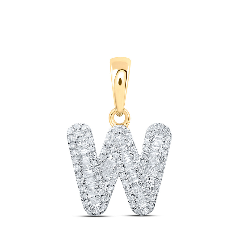 Diamond Initial & Letter Pendant | 10kt Yellow Gold Womens Baguette Diamond W Initial Letter Pendant 3/8 Cttw | Splendid Jewellery GND