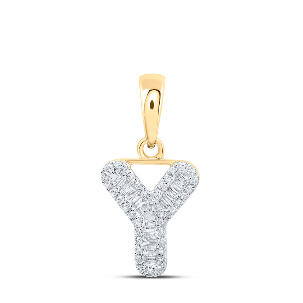 Diamond Initial & Letter Pendant | 10kt Yellow Gold Womens Baguette Diamond Y Initial Letter Pendant 1/5 Cttw | Splendid Jewellery GND