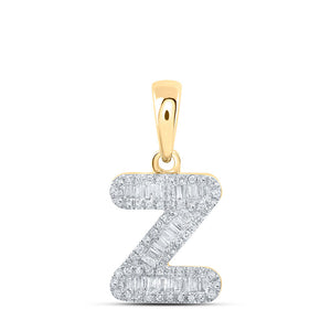 Diamond Initial & Letter Pendant | 10kt Yellow Gold Womens Baguette Diamond Z Initial Letter Pendant 1/3 Cttw | Splendid Jewellery GND