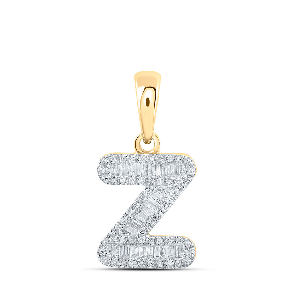 Diamond Initial & Letter Pendant | 10kt Yellow Gold Womens Baguette Diamond Z Initial Letter Pendant 1/3 Cttw | Splendid Jewellery GND