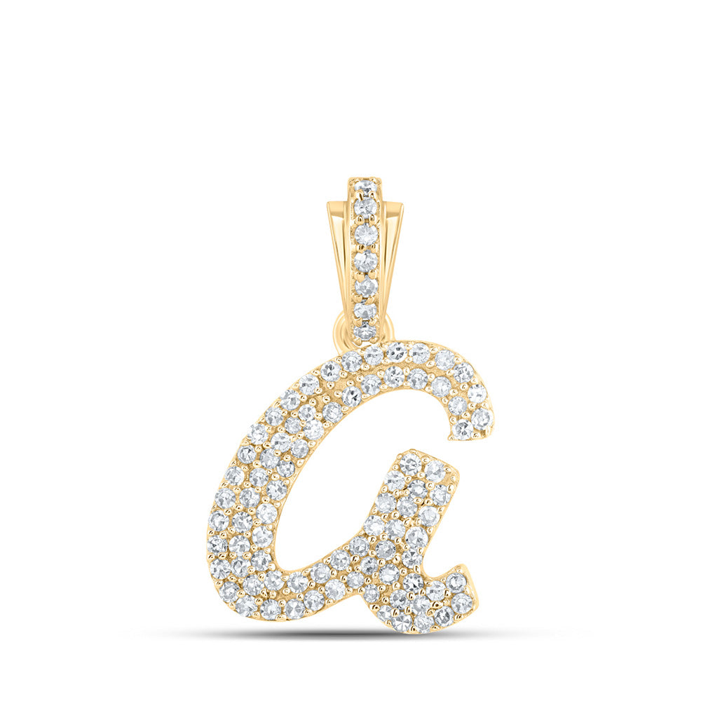 Diamond Initial & Letter Pendant | 10kt Yellow Gold Womens Round Diamond A Cursive Initial Letter Pendant 1/3 Cttw | Splendid Jewellery GND