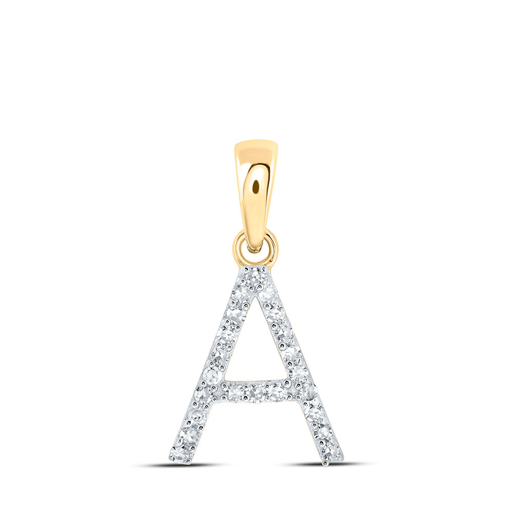 Diamond Initial & Letter Pendant | 10kt Yellow Gold Womens Round Diamond A Initial Letter Pendant 1/10 Cttw | Splendid Jewellery GND