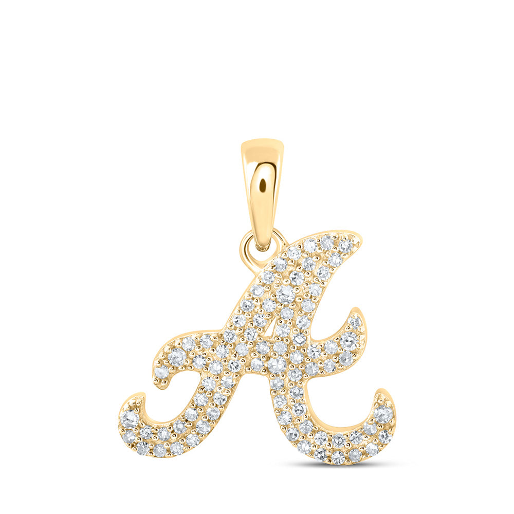 Diamond Initial & Letter Pendant | 10kt Yellow Gold Womens Round Diamond A Initial Letter Pendant 1/6 Cttw | Splendid Jewellery GND
