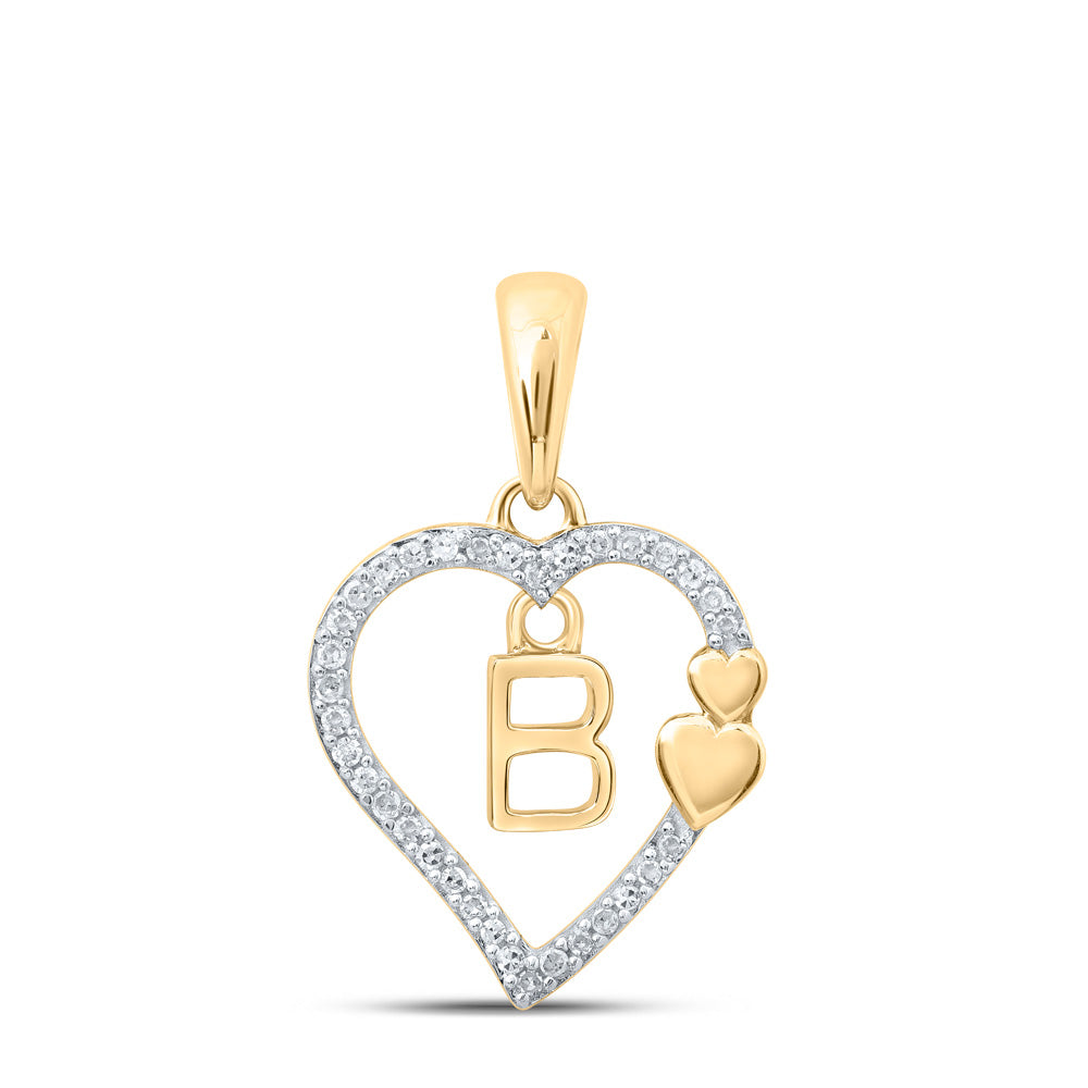 Diamond Initial & Letter Pendant | 10kt Yellow Gold Womens Round Diamond B Heart Letter Pendant 1/10 Cttw | Splendid Jewellery GND