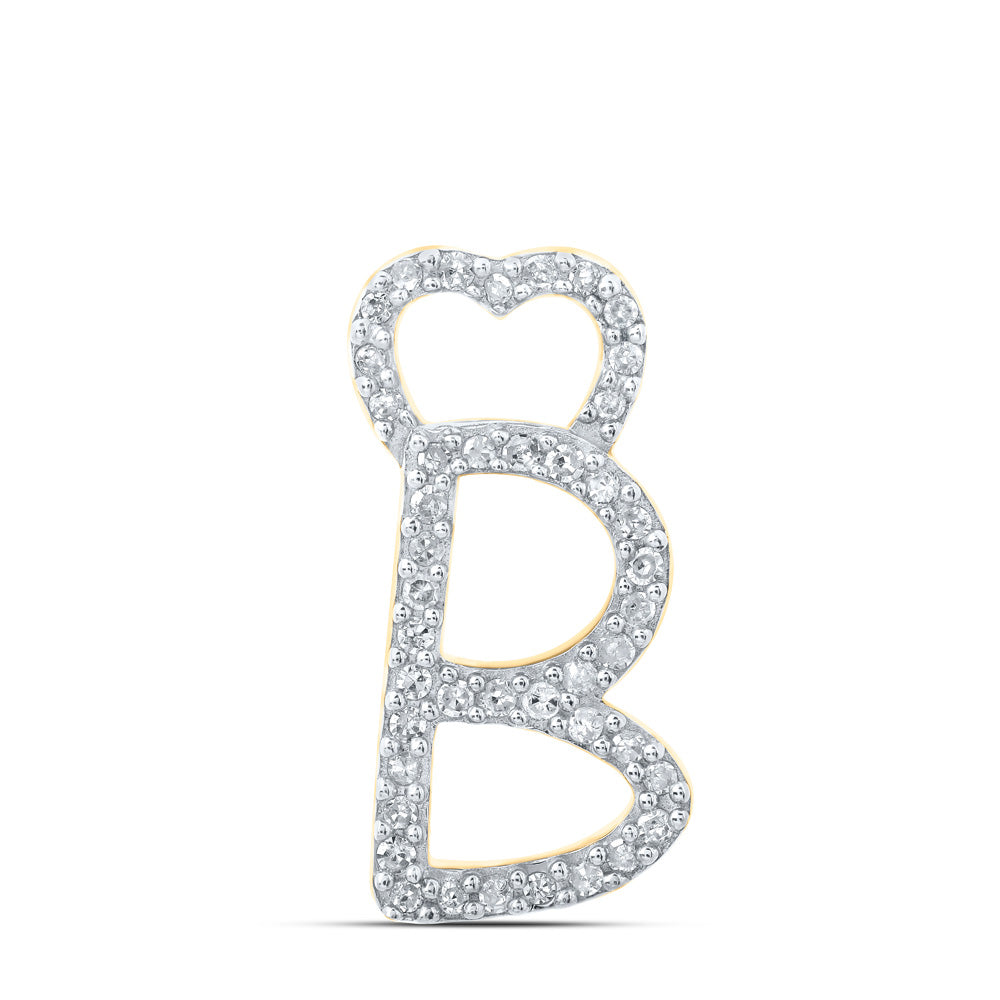 Diamond Initial & Letter Pendant | 10kt Yellow Gold Womens Round Diamond B Heart Letter Pendant 1/8 Cttw | Splendid Jewellery GND