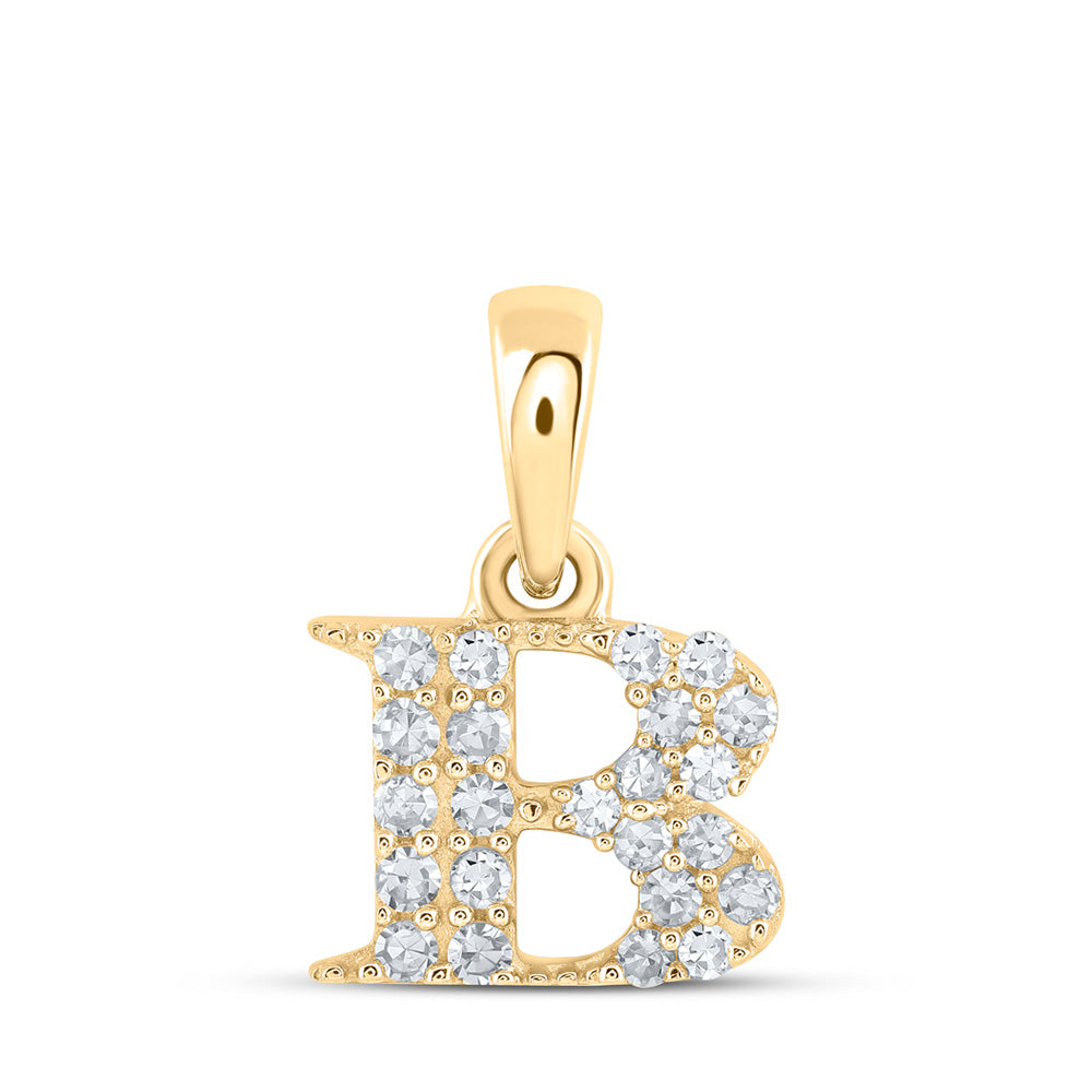 Diamond Initial & Letter Pendant | 10kt Yellow Gold Womens Round Diamond B Initial Letter Pendant 1/10 Cttw | Splendid Jewellery GND