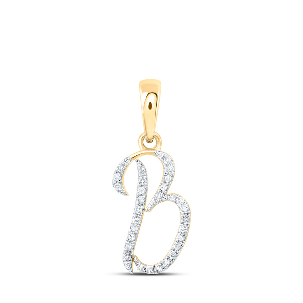Diamond Initial & Letter Pendant | 10kt Yellow Gold Womens Round Diamond B Initial Letter Pendant 1/10 Cttw | Splendid Jewellery GND