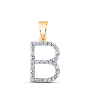 Diamond Initial & Letter Pendant | 10kt Yellow Gold Womens Round Diamond B Initial Letter Pendant 1/4 Cttw | Splendid Jewellery GND