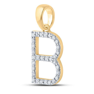 Diamond Initial & Letter Pendant | 10kt Yellow Gold Womens Round Diamond B Initial Letter Pendant 1/4 Cttw | Splendid Jewellery GND