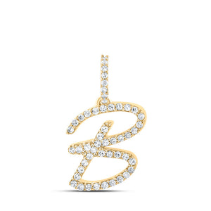 Diamond Initial & Letter Pendant | 10kt Yellow Gold Womens Round Diamond B Initial Letter Pendant 1/5 Cttw | Splendid Jewellery GND