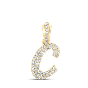 Diamond Initial & Letter Pendant | 10kt Yellow Gold Womens Round Diamond C Cursive Initial Letter Pendant 1/4 Cttw | Splendid Jewellery GND