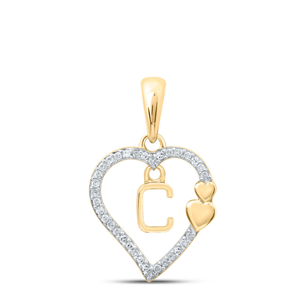 Diamond Initial & Letter Pendant | 10kt Yellow Gold Womens Round Diamond C Heart Letter Pendant 1/10 Cttw | Splendid Jewellery GND