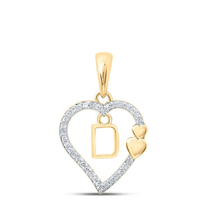 Diamond Initial & Letter Pendant | 10kt Yellow Gold Womens Round Diamond D Heart Letter Pendant 1/10 Cttw | Splendid Jewellery GND