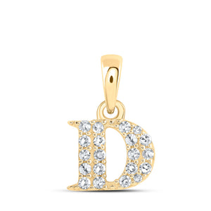 Diamond Initial & Letter Pendant | 10kt Yellow Gold Womens Round Diamond D Initial Letter Pendant 1/10 Cttw | Splendid Jewellery GND