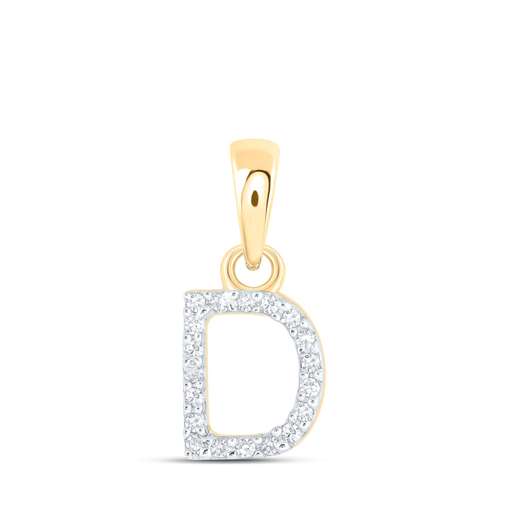 Diamond Initial & Letter Pendant | 10kt Yellow Gold Womens Round Diamond D Initial Letter Pendant 1/20 Cttw | Splendid Jewellery GND
