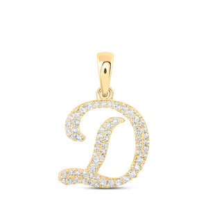 Diamond Initial & Letter Pendant | 10kt Yellow Gold Womens Round Diamond D Initial Letter Pendant 1/5 Cttw | Splendid Jewellery GND