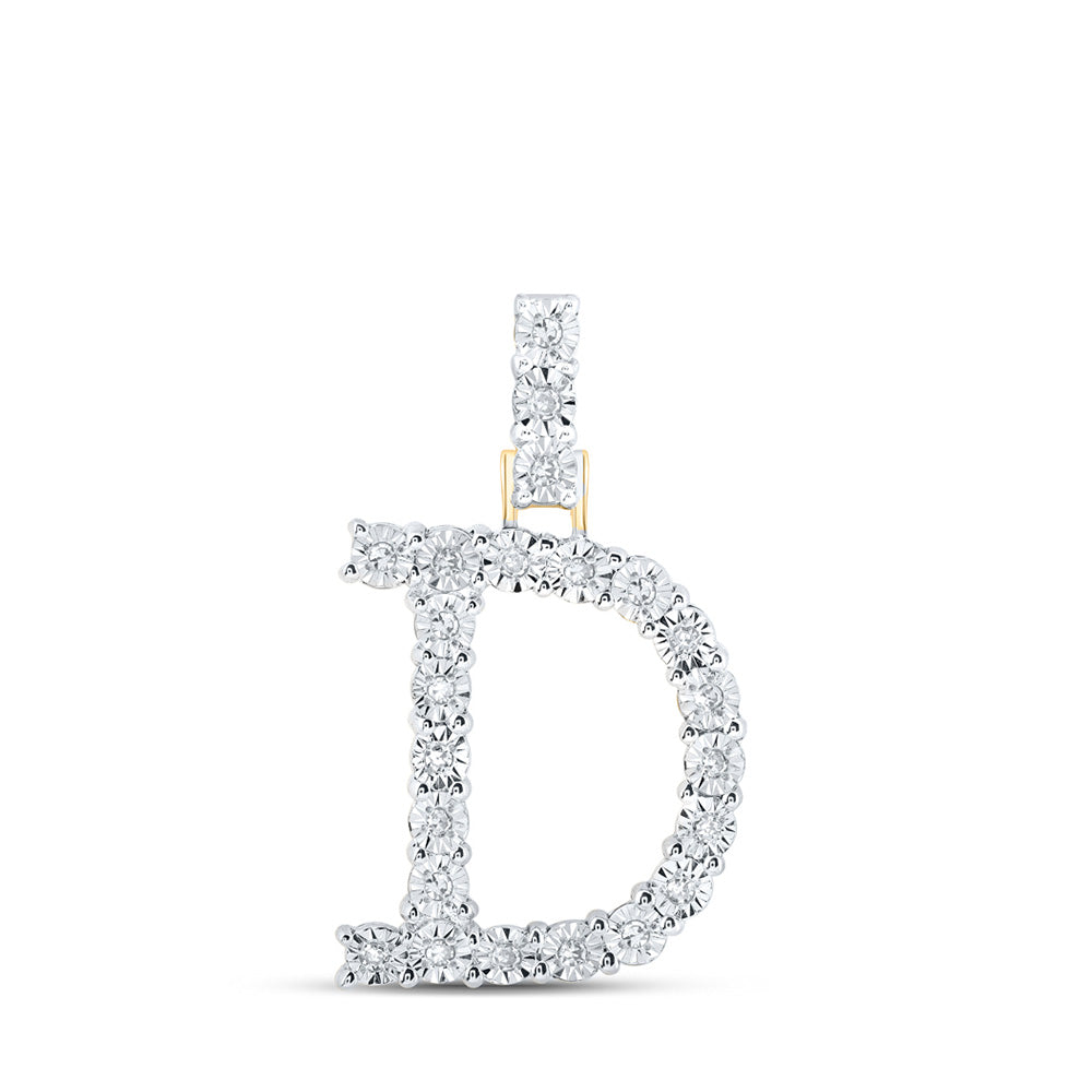 Diamond Initial & Letter Pendant | 10kt Yellow Gold Womens Round Diamond D Initial Letter Pendant 1/8 Cttw | Splendid Jewellery GND