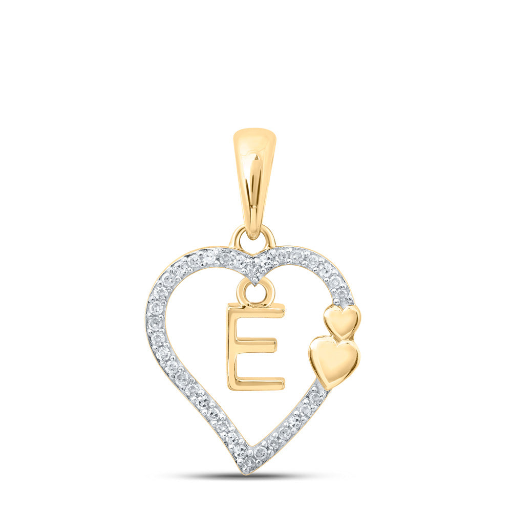 Diamond Initial & Letter Pendant | 10kt Yellow Gold Womens Round Diamond E Heart Letter Pendant 1/10 Cttw | Splendid Jewellery GND