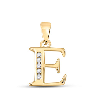 Diamond Initial & Letter Pendant | 10kt Yellow Gold Womens Round Diamond E Initial Letter Pendant 1/20 Cttw | Splendid Jewellery GND