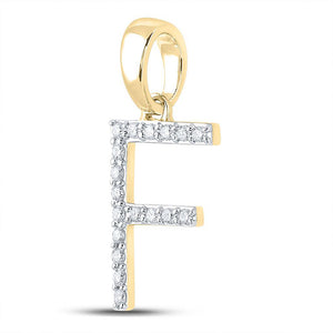 Diamond Initial & Letter Pendant | 10kt Yellow Gold Womens Round Diamond F Initial Letter Pendant 1/8 Cttw | Splendid Jewellery GND