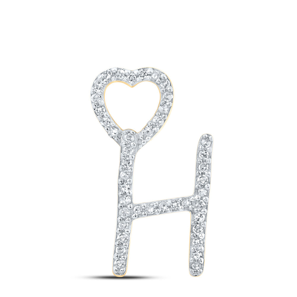 Diamond Initial & Letter Pendant | 10kt Yellow Gold Womens Round Diamond H Heart Letter Pendant 1/8 Cttw | Splendid Jewellery GND