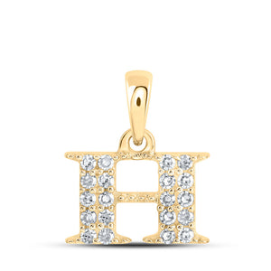 Diamond Initial & Letter Pendant | 10kt Yellow Gold Womens Round Diamond H Initial Letter Pendant 1/10 Cttw | Splendid Jewellery GND
