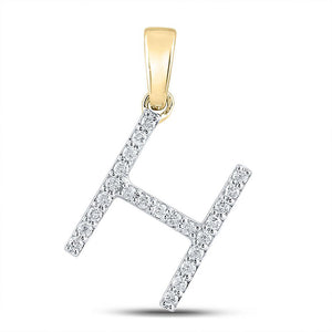 Diamond Initial & Letter Pendant | 10kt Yellow Gold Womens Round Diamond H Initial Letter Pendant 1/5 Cttw | Splendid Jewellery GND