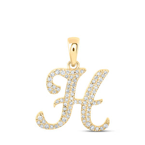 Diamond Initial & Letter Pendant | 10kt Yellow Gold Womens Round Diamond H Initial Letter Pendant 1/5 Cttw | Splendid Jewellery GND