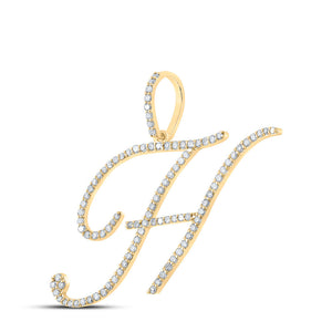 Diamond Initial & Letter Pendant | 10kt Yellow Gold Womens Round Diamond H Initial Letter Pendant 5/8 Cttw | Splendid Jewellery GND