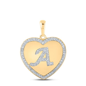 Diamond Initial & Letter Pendant | 10kt Yellow Gold Womens Round Diamond Heart A Heart Pendant 1/4 Cttw | Splendid Jewellery GND