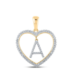 Diamond Initial & Letter Pendant | 10kt Yellow Gold Womens Round Diamond Heart A Letter Pendant 1/4 Cttw | Splendid Jewellery GND