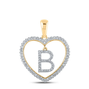 Diamond Initial & Letter Pendant | 10kt Yellow Gold Womens Round Diamond Heart B Letter Pendant 1/4 Cttw | Splendid Jewellery GND