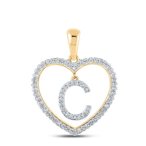 Diamond Initial & Letter Pendant | 10kt Yellow Gold Womens Round Diamond Heart C Letter Pendant 1/4 Cttw | Splendid Jewellery GND