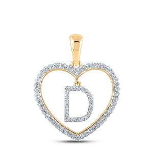 Diamond Initial & Letter Pendant | 10kt Yellow Gold Womens Round Diamond Heart D Letter Pendant 1/4 Cttw | Splendid Jewellery GND