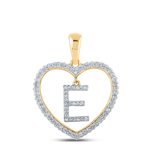 Diamond Initial & Letter Pendant | 10kt Yellow Gold Womens Round Diamond Heart E Letter Pendant 1/4 Cttw | Splendid Jewellery GND