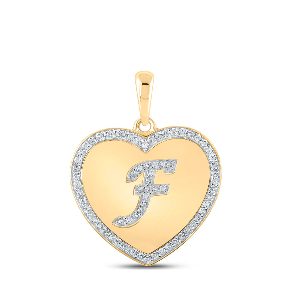 Diamond Initial & Letter Pendant | 10kt Yellow Gold Womens Round Diamond Heart F Letter Pendant 1/4 Cttw | Splendid Jewellery GND