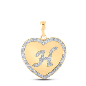 Diamond Initial & Letter Pendant | 10kt Yellow Gold Womens Round Diamond Heart H Letter Pendant 1/4 Cttw | Splendid Jewellery GND