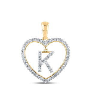 Diamond Initial & Letter Pendant | 10kt Yellow Gold Womens Round Diamond Heart K Letter Pendant 1/4 Cttw | Splendid Jewellery GND